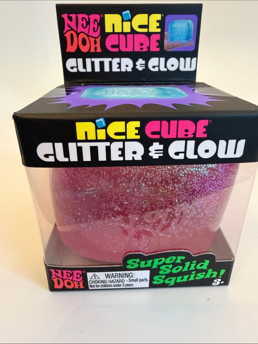 NEW NeeDoh Nice Cube Glitter & Glow Squish - Pink